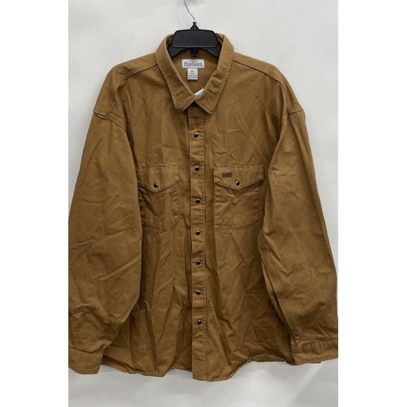 Carhartt Other - Carhartt Brown Canvas Long Sleeve Button Up Work Overshirt Mens 3XL Tall S98 BRN
